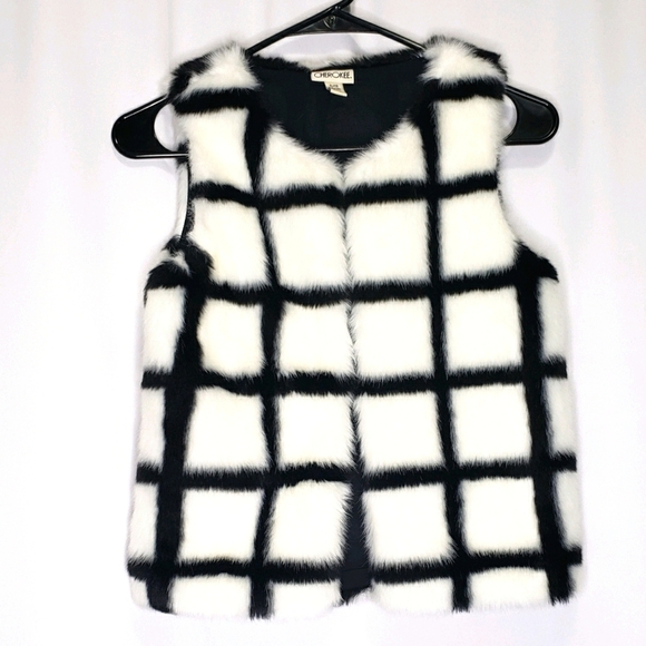 Cherokee Faux Fur Vest Girls 10/12 Black White - Picture 1 of 4